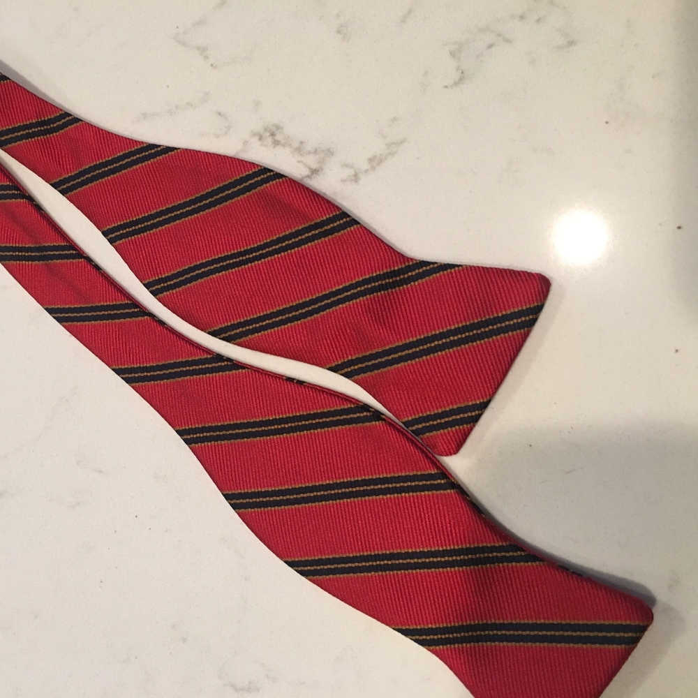 Youth bow tie, classic red with navy/gold strip